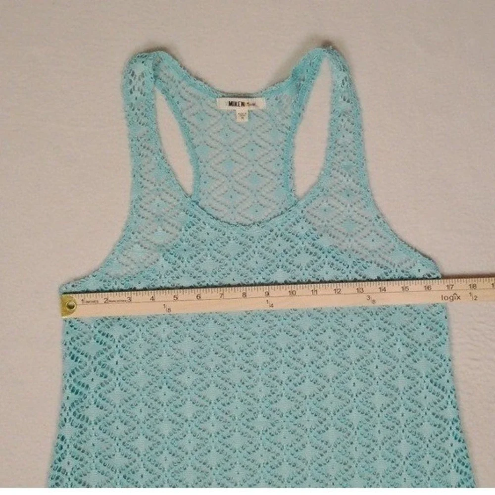 MIKEN Swim Aqua‎ Blue Crochet Racerback Swim Cover Up Tank Top Women M